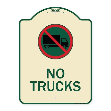 Signmission Designer Series-No Trucks With Graphic Tan & Green Heavy-Gauge Aluminum, 24" x 18", TG-1824-9809 A-DES-TG-1824-9809